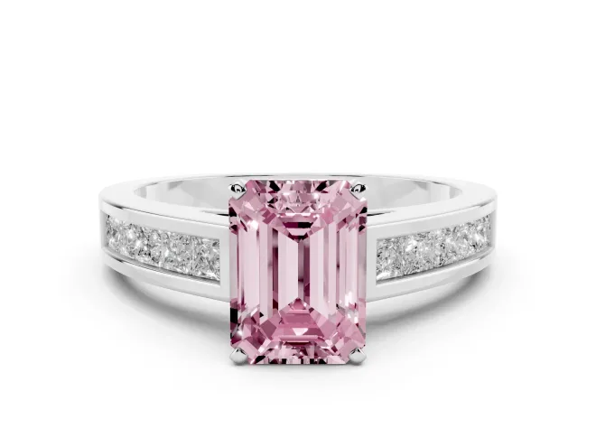 Emerald Cut Channel Engagement Ring Setting for a Fancy Pink Lab-Grown Diamond | White Gold