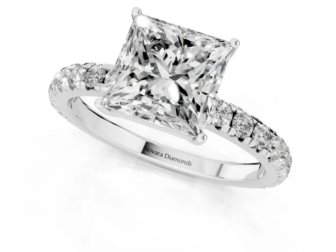Princess Cut Diamond Pavé Solitaire Engagement Ring Set in Platinum with Prong Setting – second view