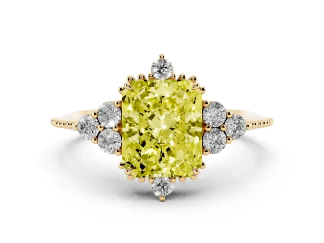 Radiant Cut Cluster Engagement Ring Setting for a Fancy Yellow Lab-Grown Diamond | Yellow Gold