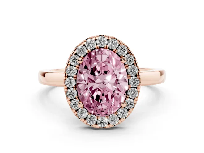 Oval Thin Halo Engagement Ring Setting for a Fancy Pink Lab-Grown Diamond | Plain Polished Band | Rose Gold