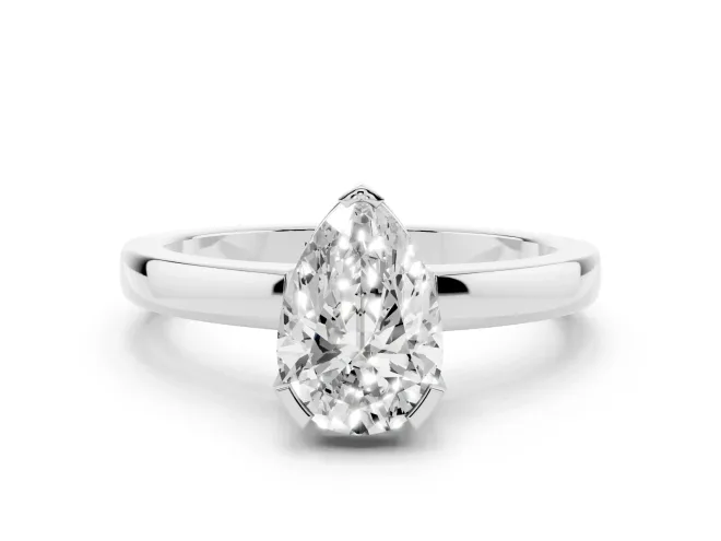 Pear-Shaped Solitaire Engagement Ring Setting | Flat Tab Prongs | White Gold