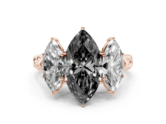 Marquise Three Stone Engagement Ring Setting for a Black Center | Braided Band | Rose Gold