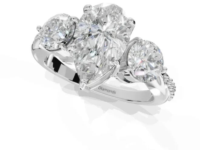 Pear-Shaped Three Stone Engagement Ring Setting | Tapered Pave Band | Sterling Silver – second view