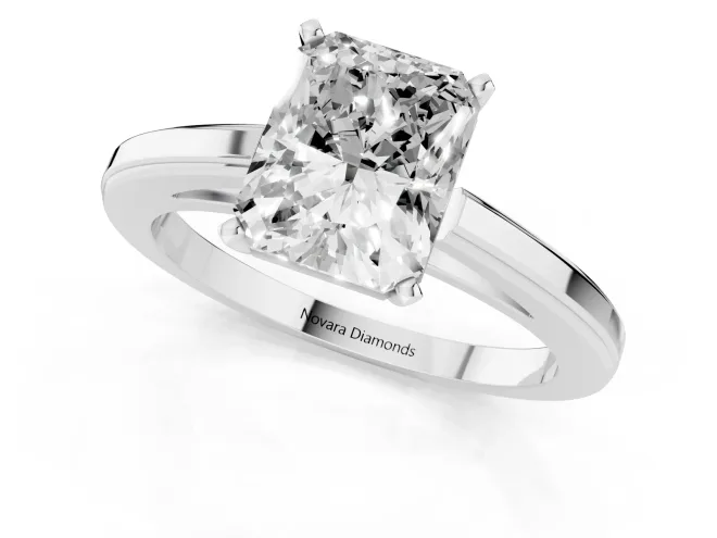 Radiant Cut Diamond Solitaire Ring Set in White gold with Prong Setting and Classic Band – second view