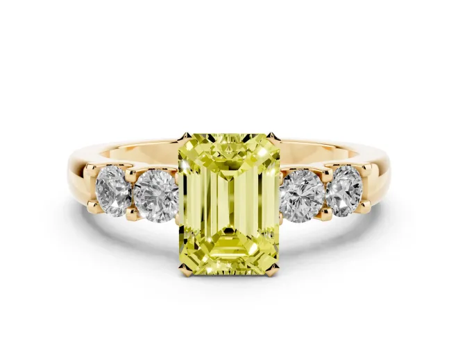 Emerald Cut Five Stone Engagement Ring Setting for a Fancy Yellow Lab-Grown Diamond | Yellow Gold