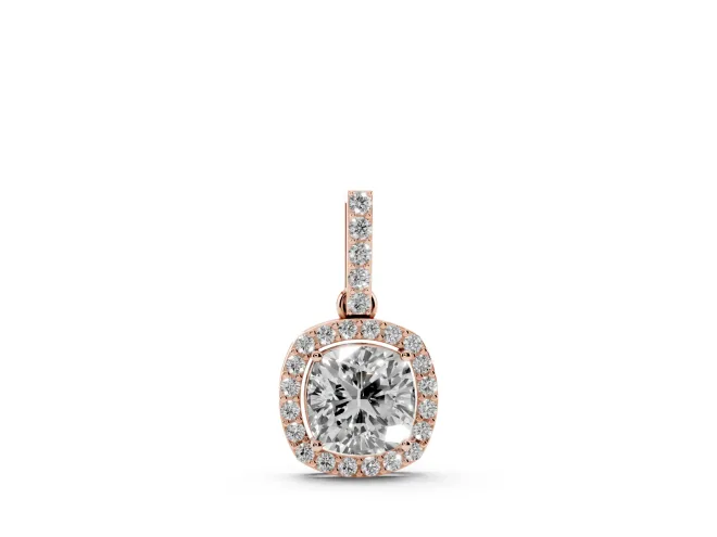 Cushion Cut Lab-Grown Diamond Halo Pendant Necklace | Pavé Bail | Rose Gold
