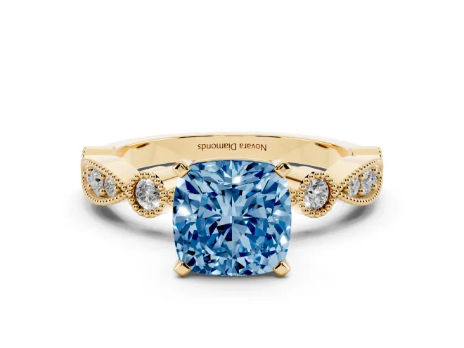 Cushion Cut Vintage Engagement Ring Setting for a Fancy Blue Lab-Grown Diamond | Yellow Gold