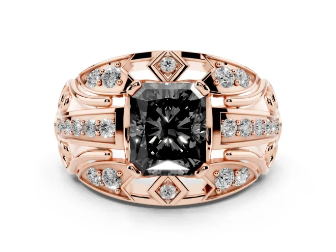 Radiant Cut Art Deco Graduated Engagement Ring Setting for a Black Center | Split Shank | Rose Gold