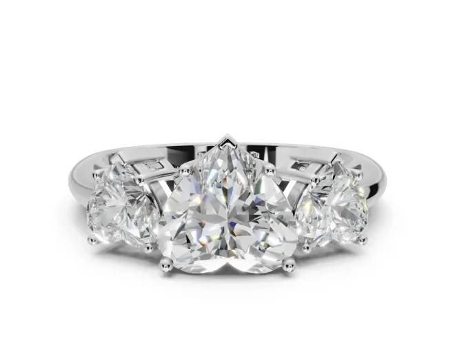 Heart-Shaped Three Stone Engagement Ring Setting | Plain Band | White Gold