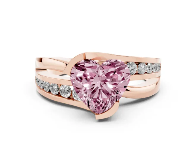 Heart-Shaped Graduated Bypass Engagement Ring Setting for a Fancy Pink Lab-Grown Diamond | Rose Gold