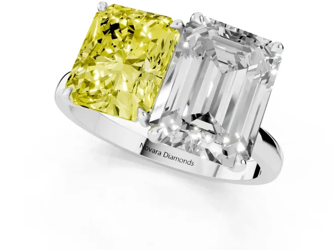 Fancy Yellow Radiant Cut and Emerald Cut Toi Moi Ring Set in Silver with Prong Setting – second view