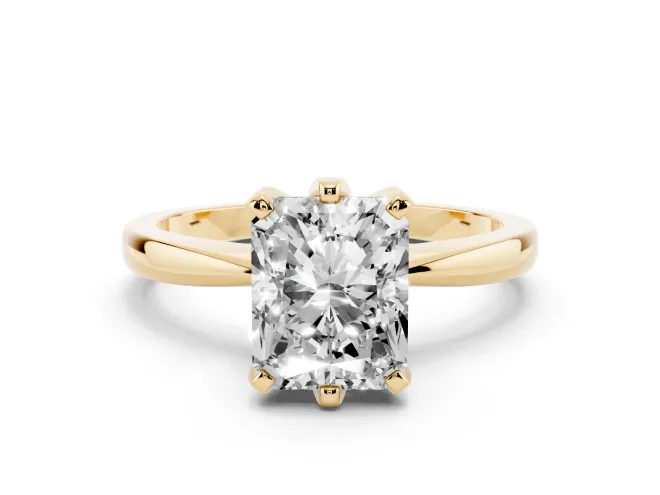 Radiant Cut Tapered Solitaire Engagement Ring Setting | Claw Prong Head | Yellow Gold