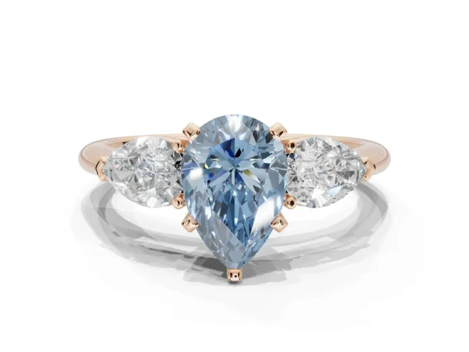 Pear-Shaped 3-Stone Engagement Ring Setting for a Fancy Blue Lab-Grown Diamond | Rose Gold