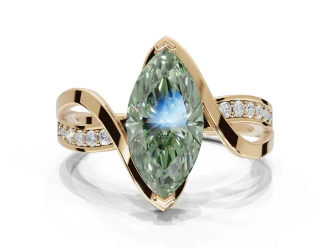 Marquise Bypass Solitaire Engagement Ring Setting for a Fancy Green Lab-Grown Diamond | Pavé Strands | Yellow Gold