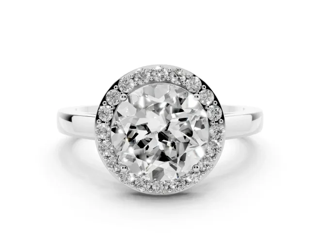 Round Cut Diamond Halo Ring Set in Silver with Solitaire Band and Prong Setting