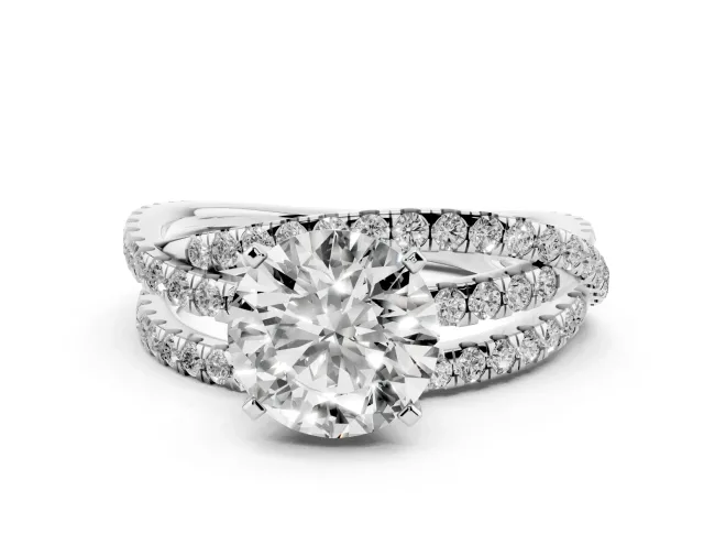 Round Twisted Pavé Solitaire Engagement Ring Setting | Three-Strand Band | White Gold