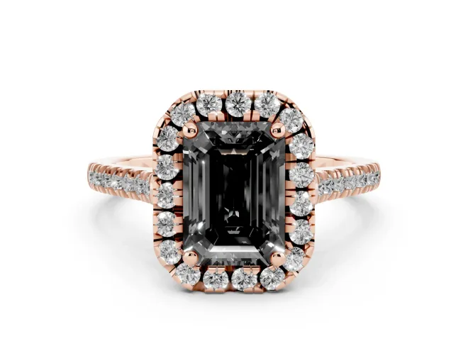 Emerald Cut Halo Engagement Ring Setting for a Black Center | Tapered Band | Rose Gold