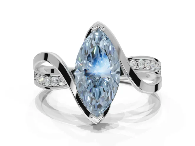 Marquise Bypass Solitaire Engagement Ring Setting for a Fancy Blue Lab-Grown Diamond | Pavé Strands | White Gold