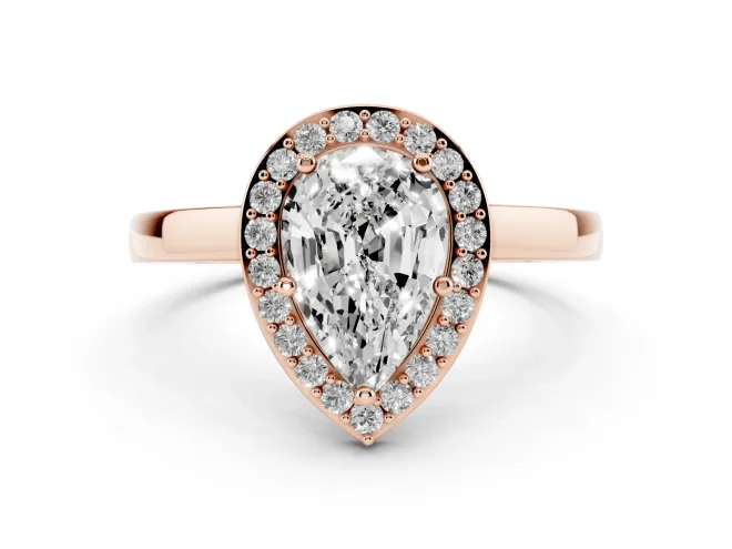 Pear-Shaped Thin Halo Low Profile Engagement Ring Setting | Slim Plain Band | Rose Gold
