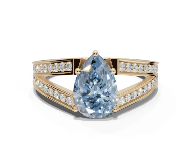 Pear-Shaped Split Shank Pavé Engagement Ring Setting for a Fancy Blue Lab-Grown Diamond | Yellow Gold
