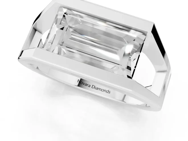 Baguette Diamond Geometric Solitaire Ring Set in Platinum with Open Sides – second view