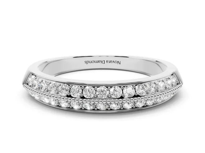 Round Diamond Double Row Pavé Band Set in Platinum with Shared Prong Setting