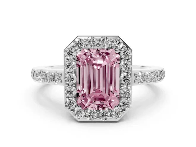 Emerald Cut Halo Engagement Ring Setting for a Fancy Pink Lab-Grown Diamond | Platinum - Design NV-24751