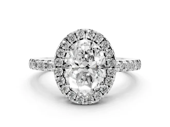 Oval Halo Engagement Ring Setting | Shared Prong Pavé Band | Sterling Silver