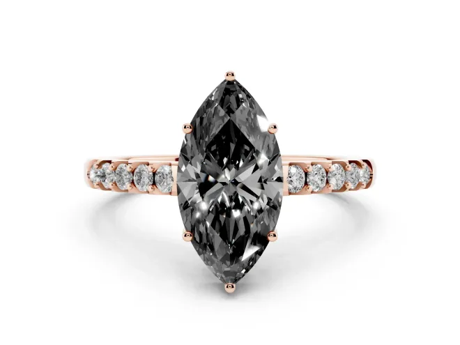 Marquise Hidden Halo Engagement Ring Setting for a Black Center | Rose Gold