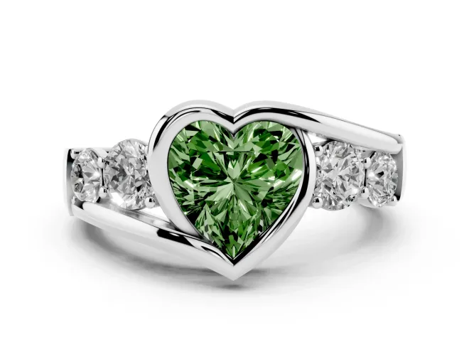 Heart-Shaped Bezel Bypass Engagement Ring Setting for a Fancy Green Lab-Grown Diamond | White Gold