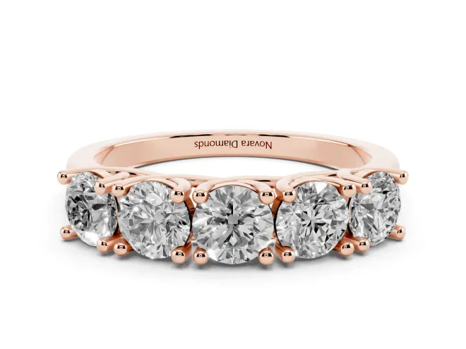 Round Lab-Grown Diamond Five-Stone Wedding Band | Trellis Prongs | Rose Gold