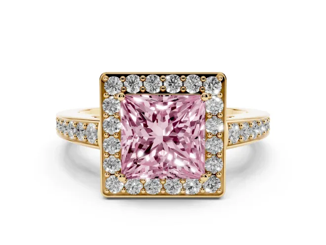 Princess Cut Framed Halo Engagement Ring Setting for a Fancy Pink Lab-Grown Diamond | Yellow Gold