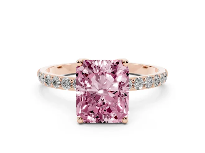 Radiant Cut Pavé Engagement Ring Setting for a Fancy Pink Lab-Grown Diamond | Slim Band | Rose Gold