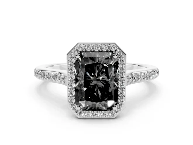 Radiant Cut Pavé Halo Engagement Ring Setting for a Black Center | White Gold