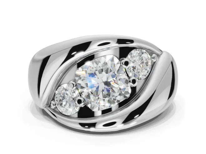 Cushion Cut Three Stone Bypass Engagement Ring Setting | Sculpted Crossover Band | Platinum