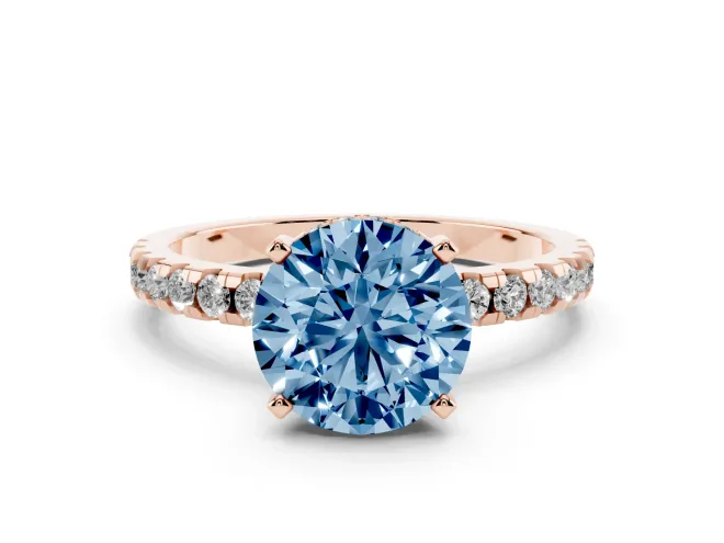 Round Hidden Halo Solitaire Engagement Ring Setting for a Fancy Blue Lab-Grown Diamond | Pavé Band | Rose Gold