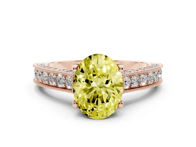 Oval Vintage Hidden Halo Engagement Ring Setting for a Fancy Yellow Lab-Grown Diamond | Milgrain Pavé Band | Rose Gold
