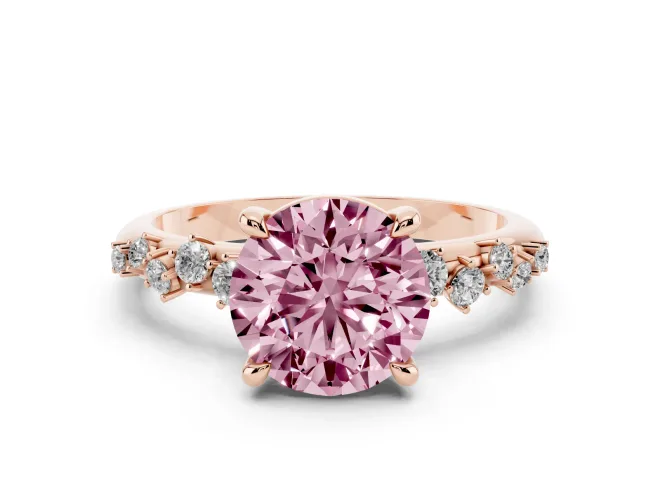 Round Graduated Accent Engagement Ring Setting for a Fancy Pink Lab-Grown Diamond | Rose Gold