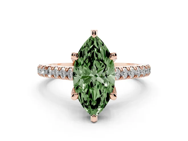 Marquise Hidden Halo Pavé Engagement Ring Setting for a Fancy Green Lab-Grown Diamond | Claw Prongs | Rose Gold