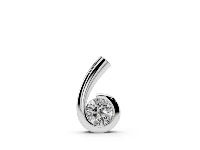 Round Lab-Grown Diamond Bezel Swirl Pendant Necklace | Polished Curl | Sterling Silver