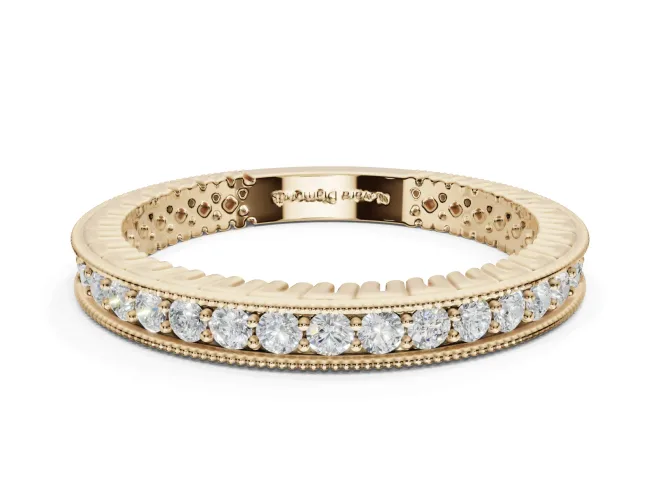 Round Lab-Grown Diamond Milgrain Channel Set Wedding Band | Fluted Gallery | Yellow Gold