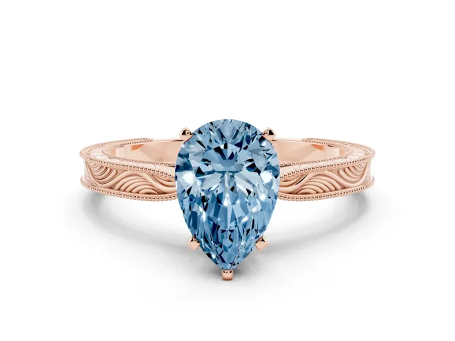 Pear-Shaped Engraved Engagement Ring Setting for a Fancy Blue Lab-Grown Diamond | Rose Gold