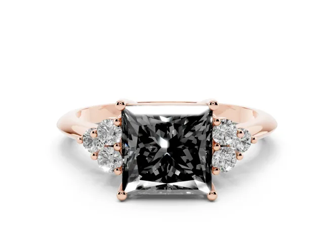 Princess Cut Cluster Accent Engagement Ring Setting for a Black Center | Plain Band | Rose Gold