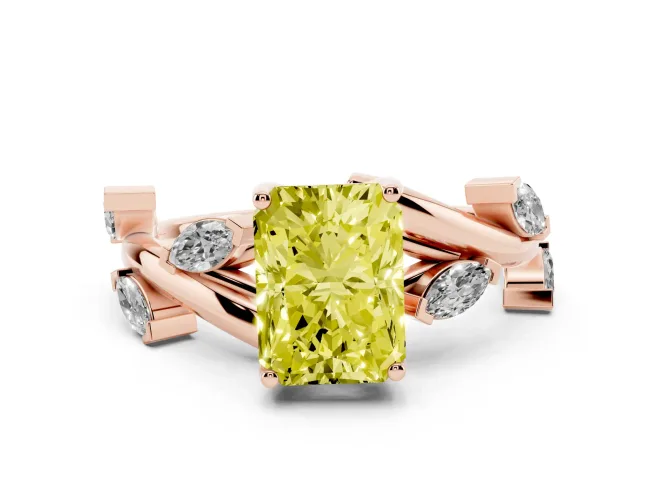 Radiant Cut Twisted Vine Engagement Ring Setting for a Fancy Yellow Lab-Grown Diamond | Rose Gold