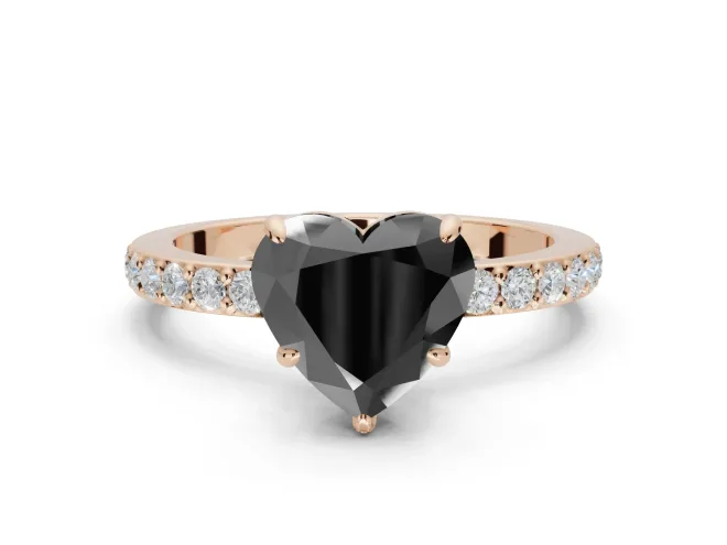 Heart-Shaped Hidden Halo Engagement Ring Setting for a Black Center | Pavé Band | Rose Gold