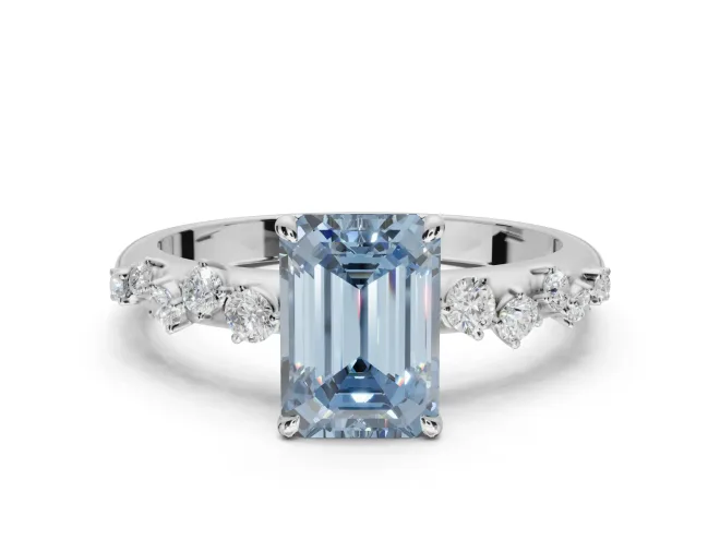 Emerald Cut Graduated Solitaire Engagement Ring Setting for a Fancy Blue Lab-Grown Diamond | Platinum