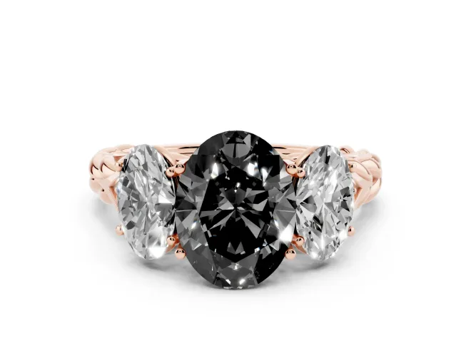 Oval Three Stone Engagement Ring Setting for a Black Center | Braided Band | Rose Gold