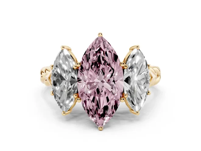Marquise Three Stone Engagement Ring Setting for a Fancy Pink Lab-Grown Diamond | Braided Band | Yellow Gold