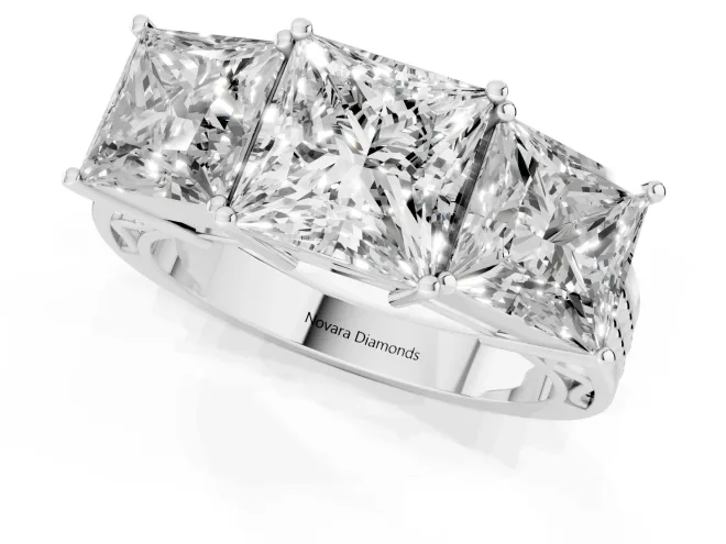 Princess Cut Three Stone Engagement Ring Setting | Beaded Shoulders | Platinum – second view