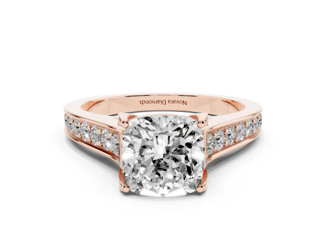 Cushion Cut Graduated Pavé Solitaire Engagement Ring Setting | Wide Pavé Row Band | Rose Gold
